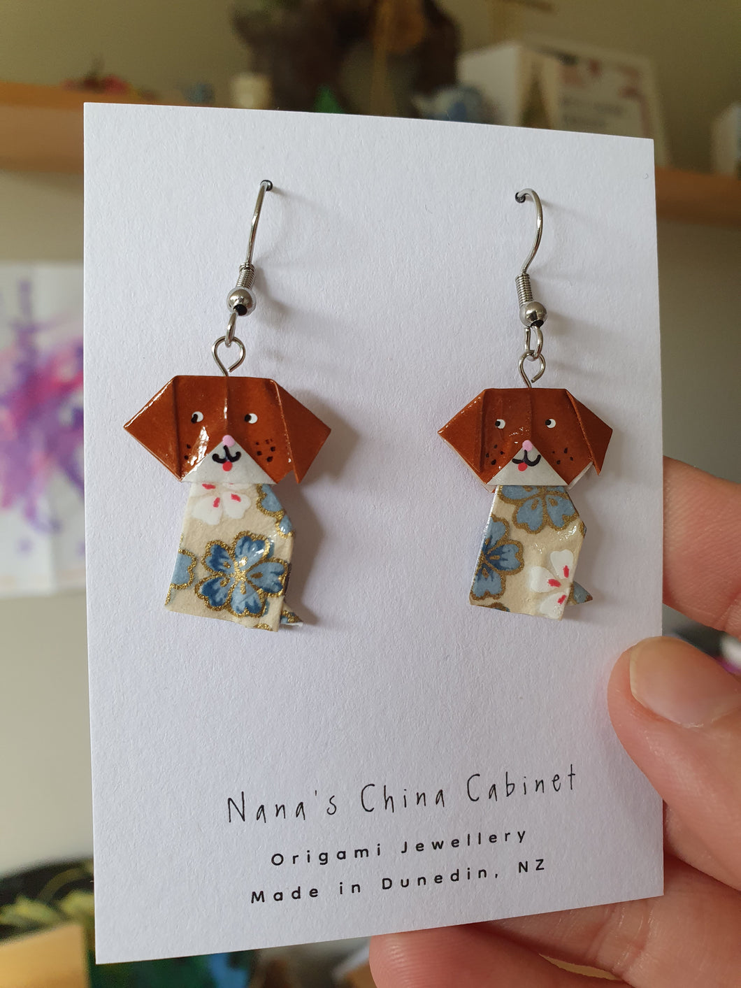 Origami Pups Earrings - Bear