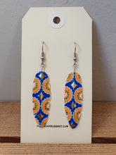 Load image into Gallery viewer, Washi Feather Style Earrings © - Blue &amp; Orange Mandala
