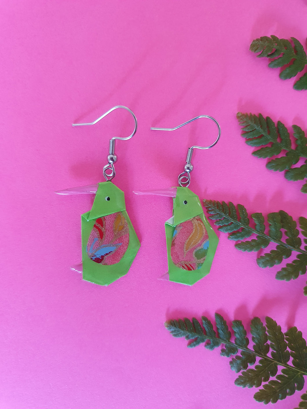 Origami Kiwi Bird Earrings - Green