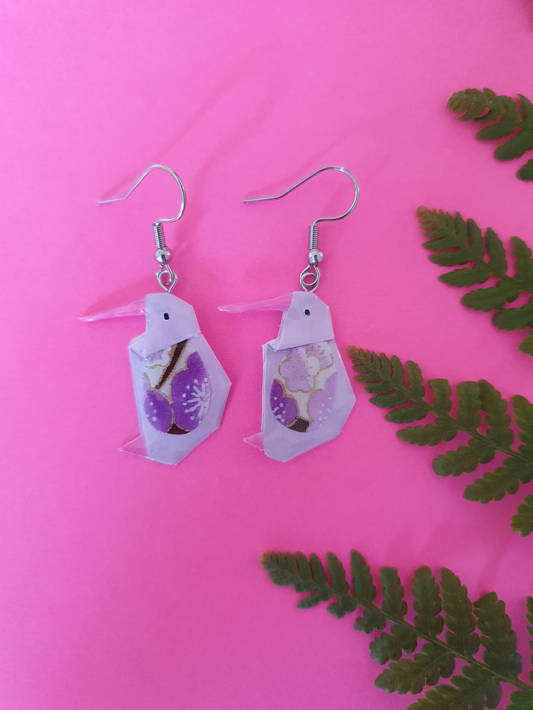 Origami Kiwi Bird Earrings - Voilet