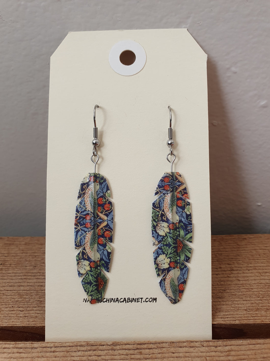 Washi Feather Style Earrings © - William Morris, Strawberry Thief